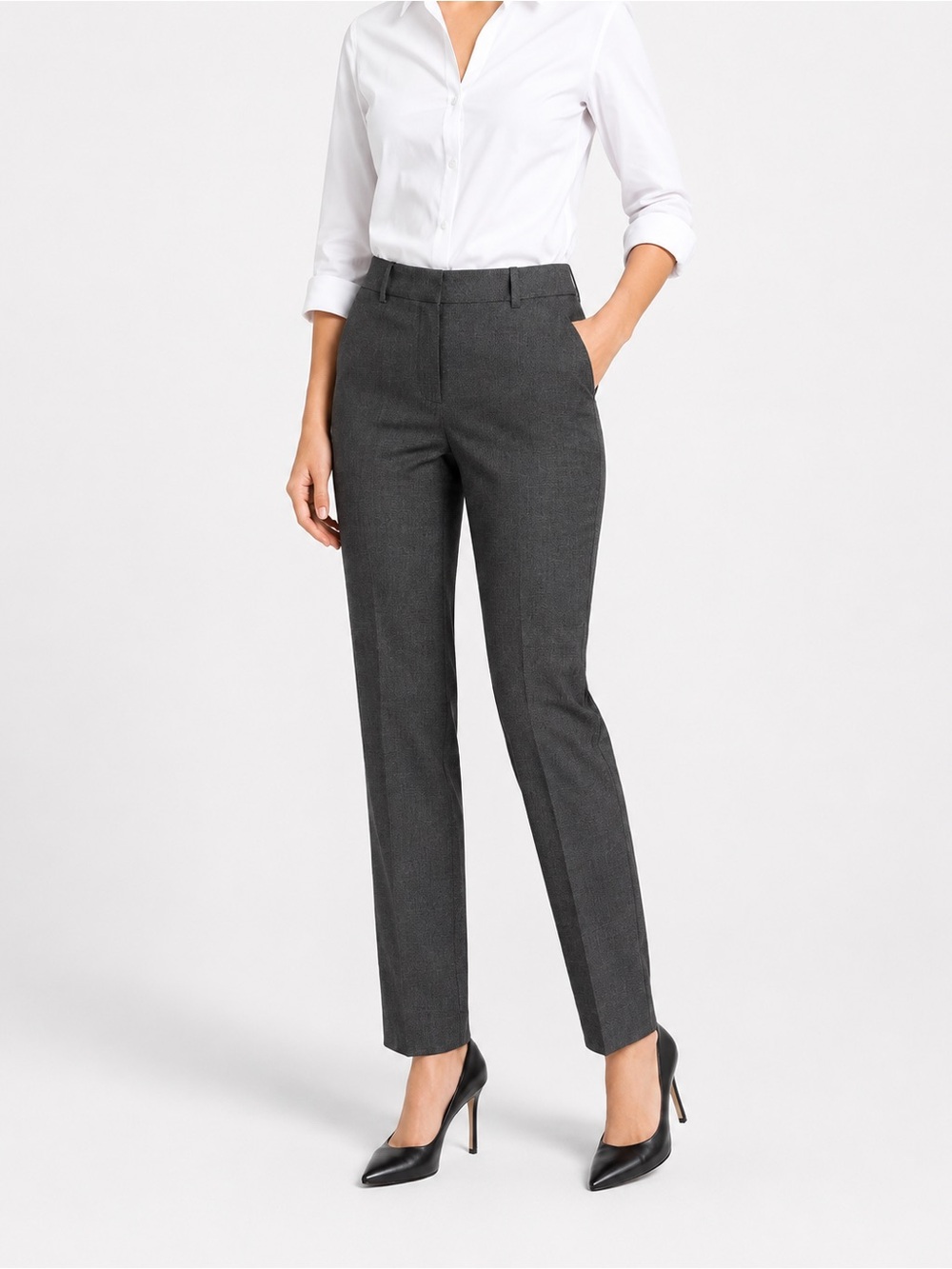Anne Klein Women’s 8 Charcoal Gray Birdseye Stretch Straight Leg Dress Pants